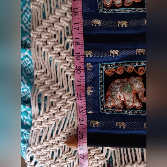 Handmade~Blue & Black 3 Pocket Storage Sequin Elephant Animal Print Wall Decor - Picture 5 of 10